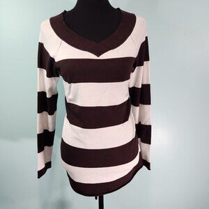 United States Sweaters Medium Brown Striped V Neck Sweater